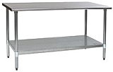 T2424B 24" x 24" 16/430 stainless steel top worktable; flat top, galvanized legs and undershelf - budget series with 4 legs.