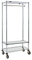 URS1836C 18" x 36" mobile garment rack, with one top and one bottom wire shelf, plus one solid shelf.
